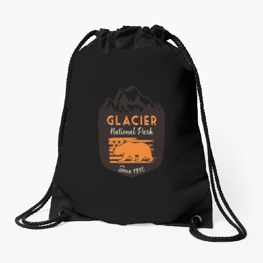 Glacier National Park Us Flag Grizzly Bear Drawstring Bags
