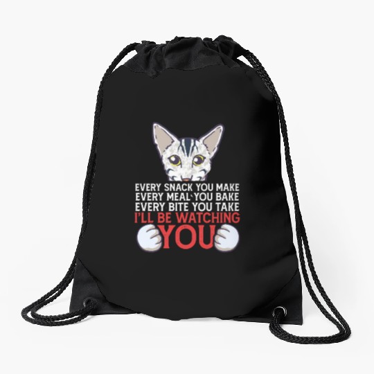 I'Ll Be Watching You Oriental Cat Owner Drawstring Bags