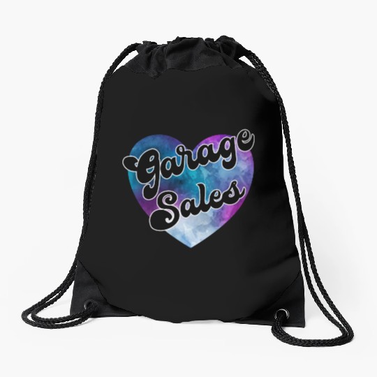 Garage Sales purple blue watercolor heart Drawstring Bags