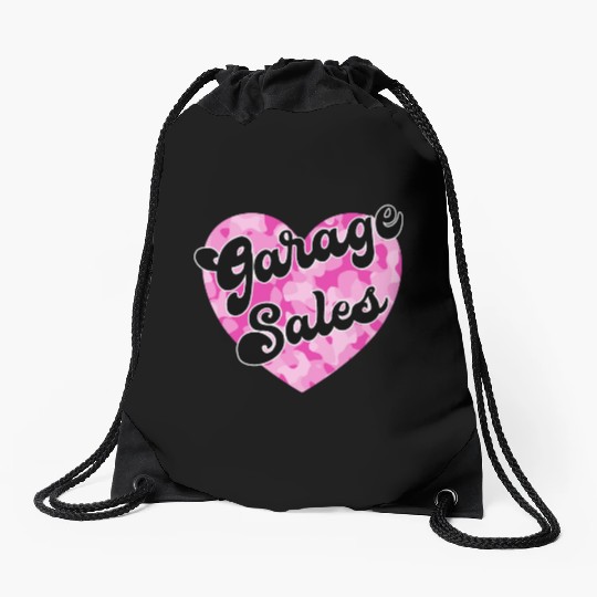 Garage Sales pink camo heart Drawstring Bags