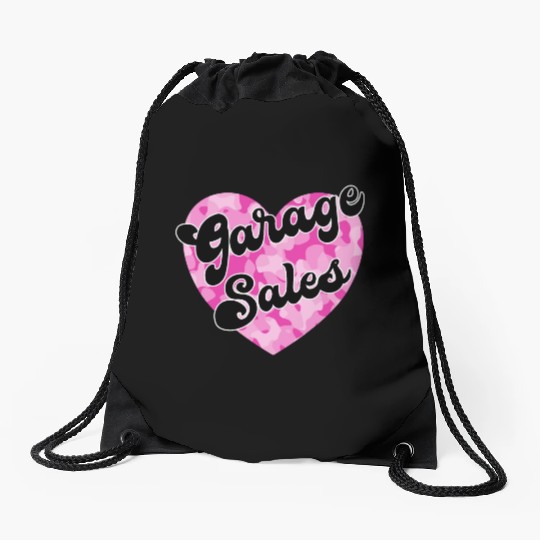 Garage Sales pink camo heart Drawstring Bags