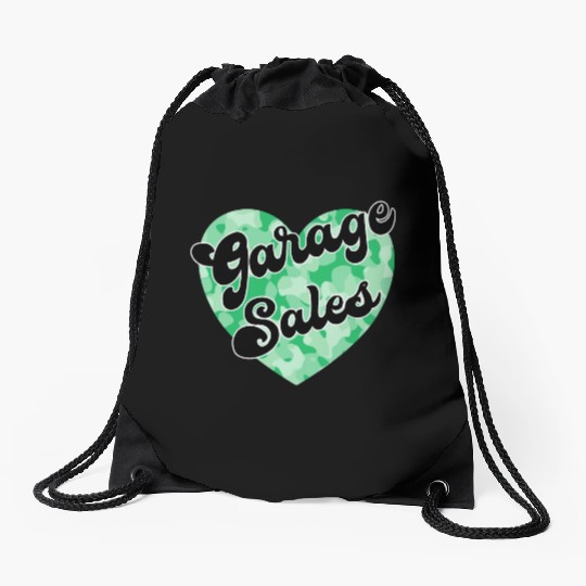 Garage Sales green camo heart Drawstring Bags