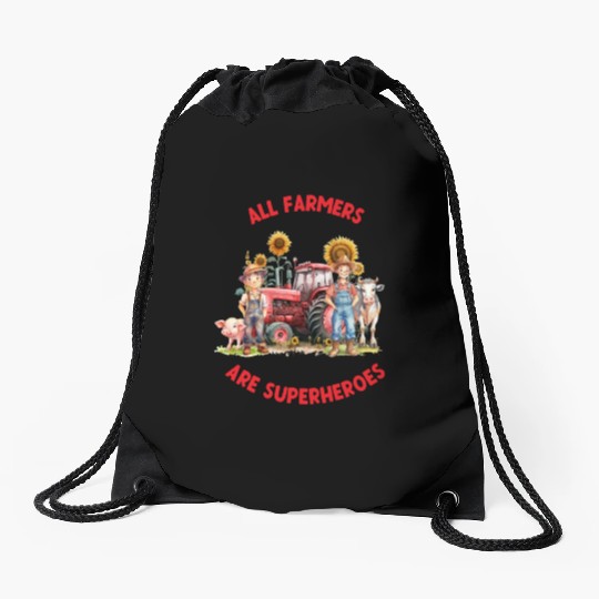 All farmers are superheroes Drawstring Bags
