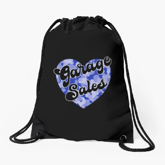 Garage Sales blue camo heart Drawstring Bags