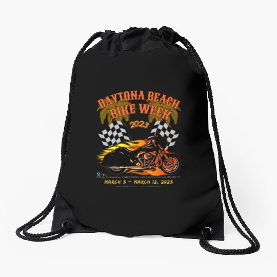 Daytona Beach Bike Week 2023 Checkered Flag Front Drawstring Bags