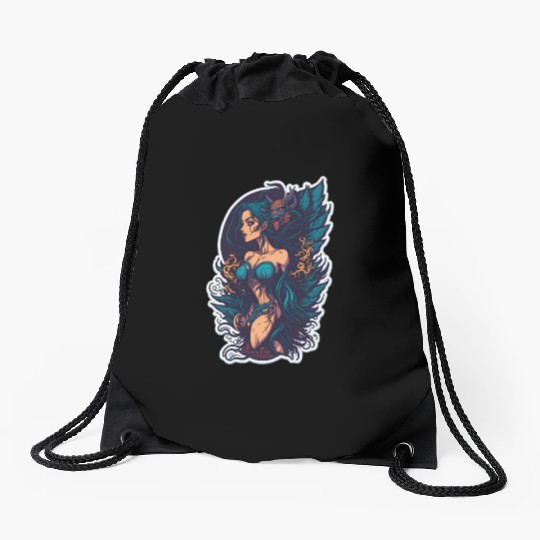 Beautiful Blue Succubus Fantasy Art Drawstring Bags