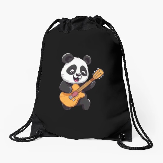 Panda Plays Guitar Drawstring Bags