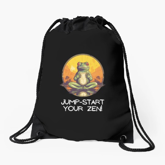 Yoga Meditation Jump-start your zen Frog Drawstring Bags