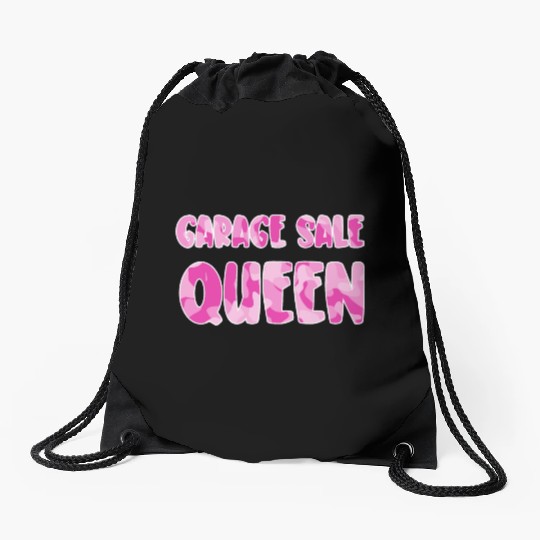Garage Sale Queen pink camo Drawstring Bags