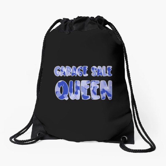 Garage Sale Queen blue camo Drawstring Bags