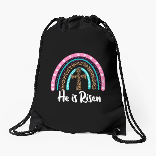 Easter For Christian N Mom He Is Risen Leopard Drawstring Bags