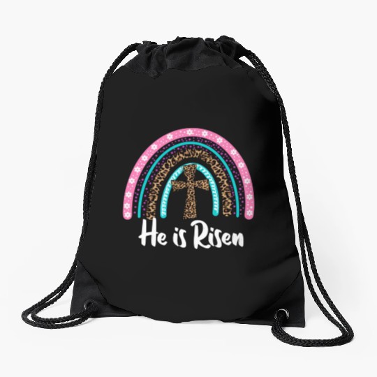 Easter For Christian N Mom He Is Risen Leopard Drawstring Bags