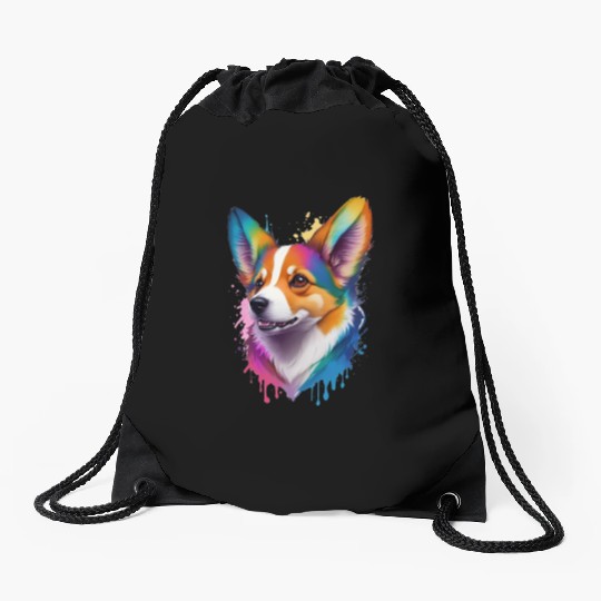 Colourful rainbow realistic Welsh Corgi dog Drawstring Bags