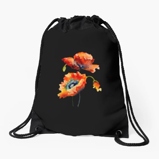 RED POPPIES Drawstring Bags, WATERCOLOR RED POPPIES TOP