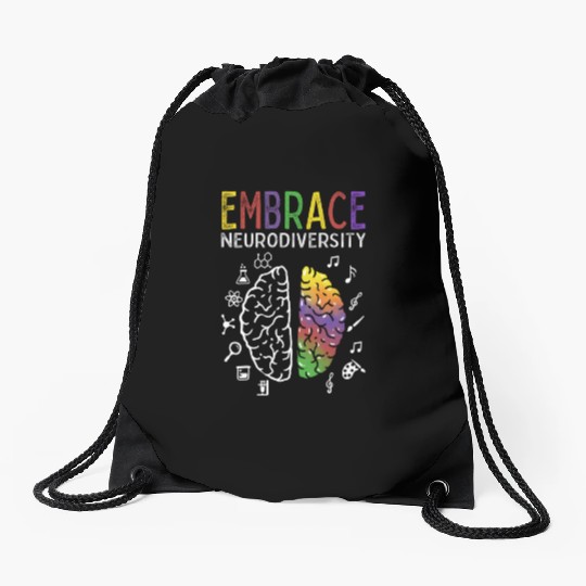 Neurodiversity Embrace Adhd Autism Asd Brain Drawstring Bags