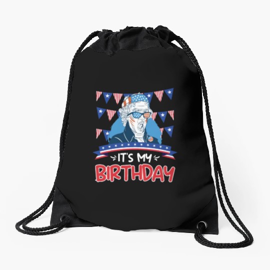 Its my Birthday Independence Day George Washington Drawstring Bags