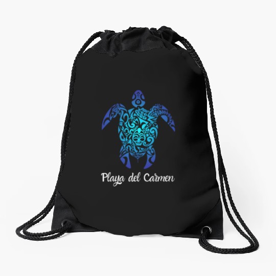 Playa Del Carmen Meco Tribal Sea Turtle Playa Drawstring Bags