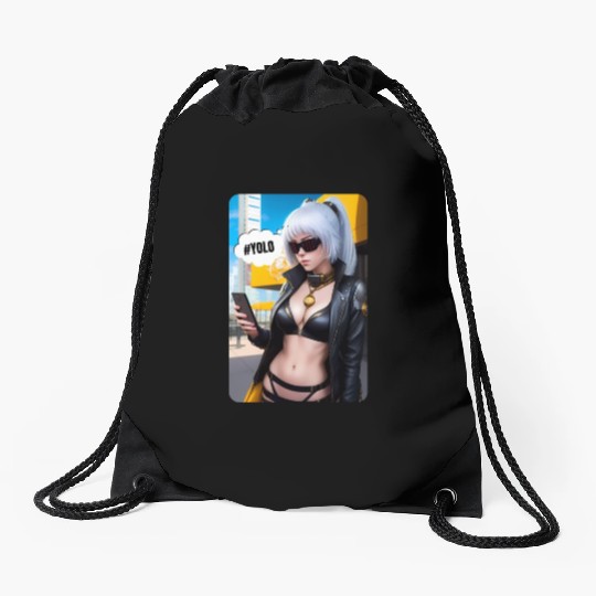 Cyberpunk Waifu Influencer Design 2 Drawstring Bags