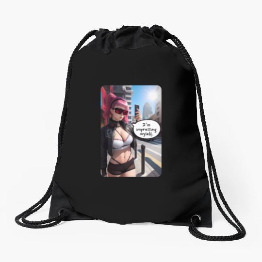 Cyberpunk Waifu Influencer Design 6 Drawstring Bags