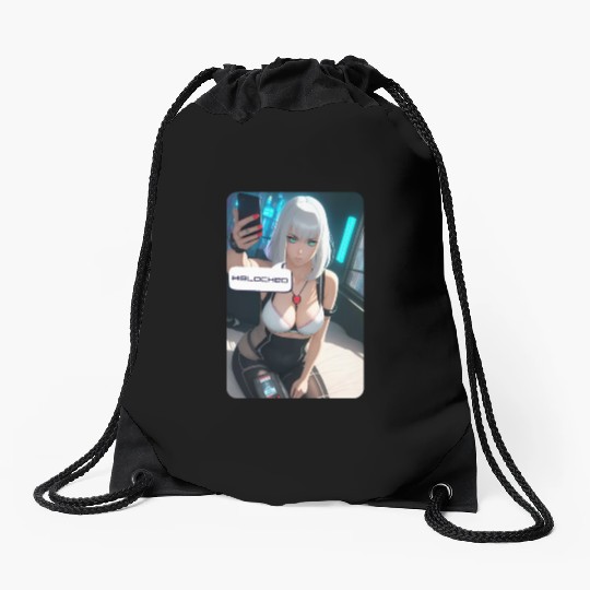 Cyberpunk Waifu Influencer Design 1 Drawstring Bags