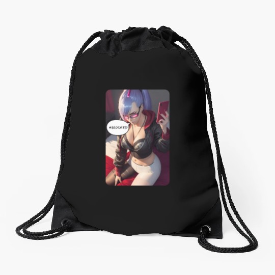 Cyberpunk Waifu Influencer Design 4 Drawstring Bags