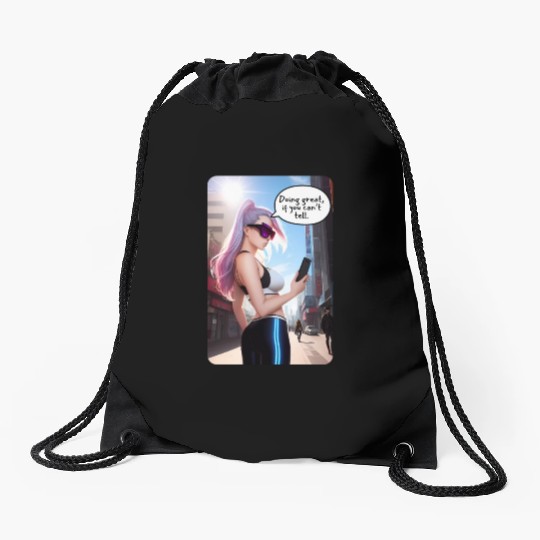 Cyberpunk Waifu Influencer Design 7 Drawstring Bags