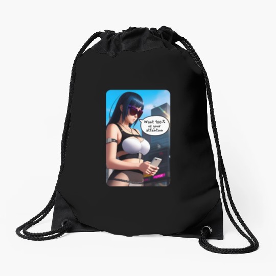 Cyberpunk Waifu Influencer Design 8 Drawstring Bags