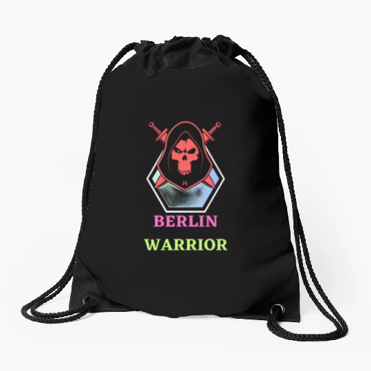 Red Minimalist Berlin Warrior Drawstring Bags