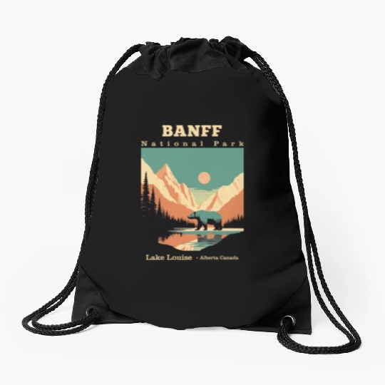 Vintage Retro Canadian Banff National Park Drawstring Bags