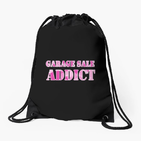 Garage Sale Addict pink camo Drawstring Bags
