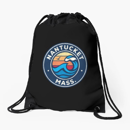 Nantucket Massachusetts Ma Nautical Waves Drawstring Bags