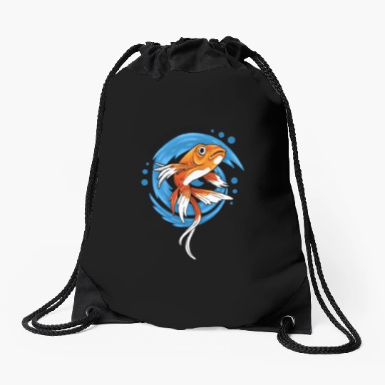 Save The Ocean Orange Fish Blue Waves Environment Drawstring Bags