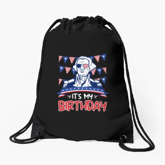 Its my Birthday Independence Day George Washington Drawstring Bags