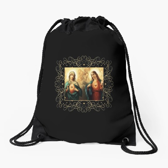 Sacred Heart and Immaculate Heart Picture Jesus an Drawstring Bags