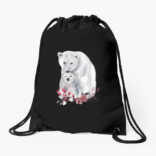 Mama Polar Bear And Baby Cub For And Drawstring Bags