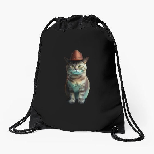 cowboy cat - funny cats, funny pets. Drawstring Bags