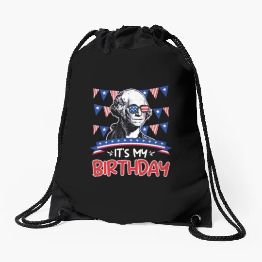 Its my Birthday Independence Day George Washington Drawstring Bags