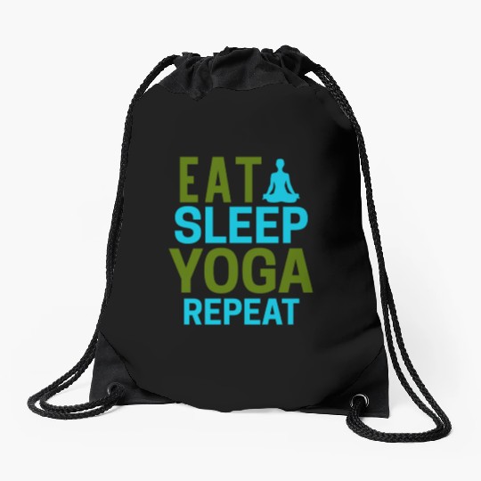 Eat sleep yoga repeat Drawstring Bags