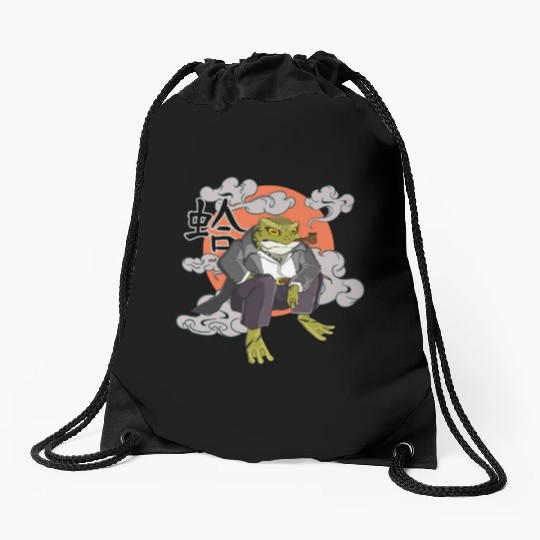 Japanese frog in Yakuza gangster costume Drawstring Bags