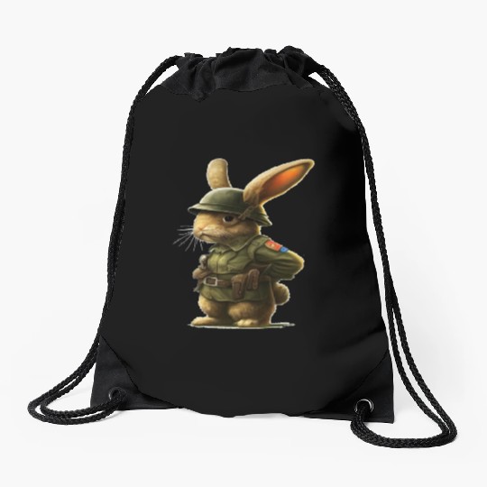 Courageous Bunny Soldier Drawstring Bags
