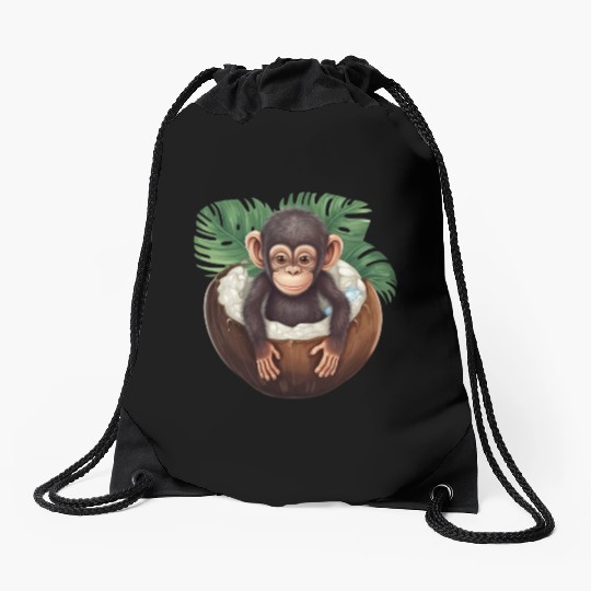 Monkey Bathing in Coconut - Fun Summer Design Drawstring Bags