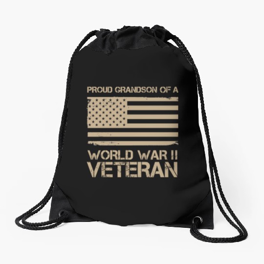 Proud Grandson of a World War II Veteran Drawstring Bags