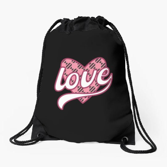 Buffalo Plaid Heart Love Valentine days travel Drawstring Bags