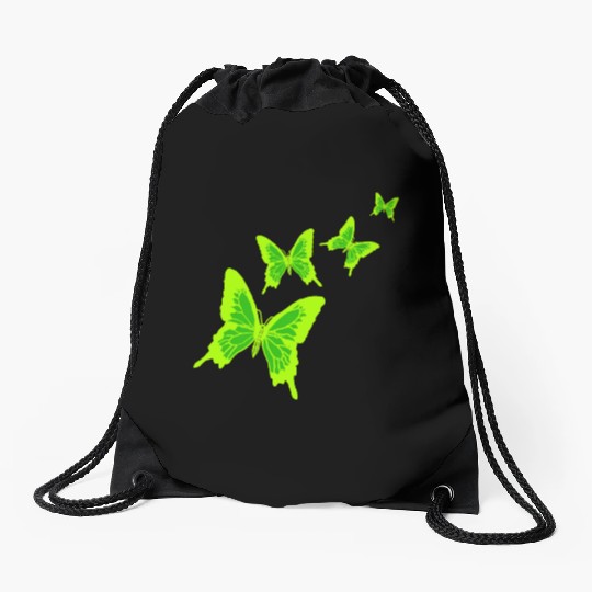 Green butterfly Drawstring Bags