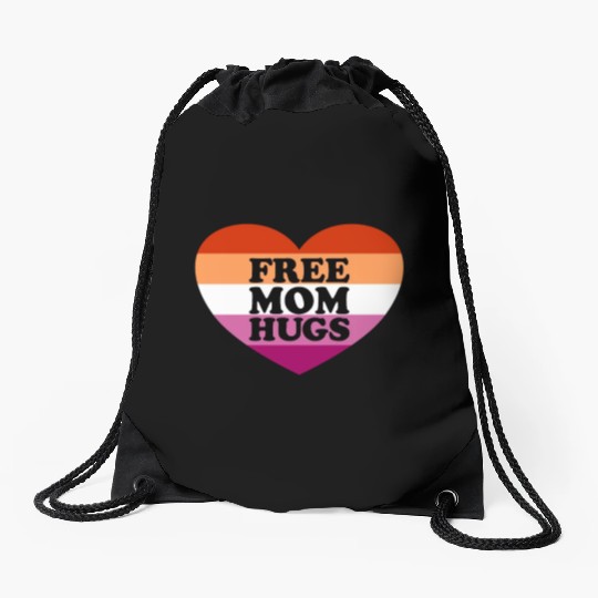 Free Mom Hugs Lesbian Flag Heart LGBTQ Free Hugs Drawstring Bags