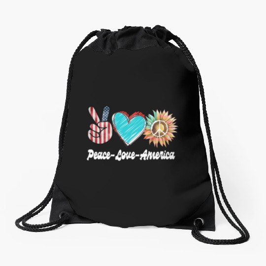 Peace Love America US Flag Fourth Womens JULY 4TH Drawstring Bags