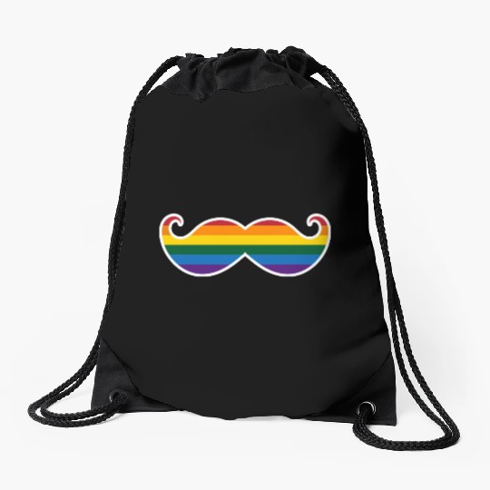 rainbow mustache Drawstring Bags