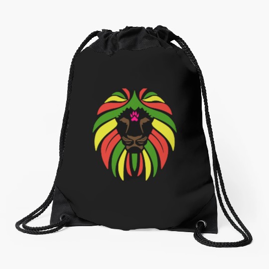 lion of the african forest with forest colors Drawstring Bags