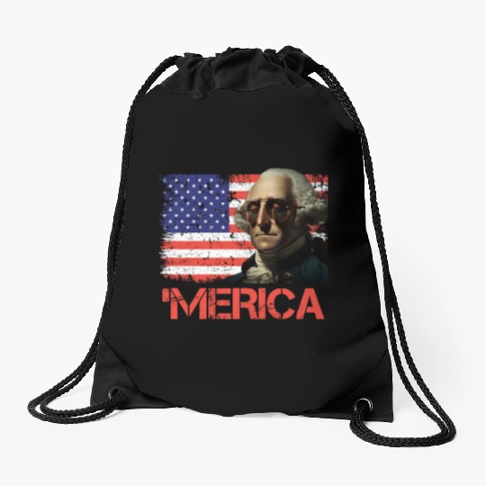 Merica George Washington Independence Day USA Drawstring Bags