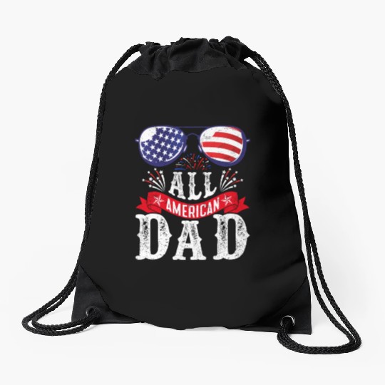 All American Dad America Pride US Patriot Drawstring Bags